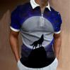 Polo para hombre con estampado digital 3D de lobo, camiseta de manga corta con cremallera, gran oferta 2023