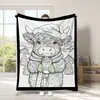 Manta de Flanela com Grafite de Gado das Terras Altas Venda Quente Transfronteiriça Estampa Animal Decoração de Casa Manta Casual