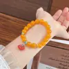 Pulseira de Ágata Amarela Natural com Pingente de Cadeado da Paz, Pulseira de Contas Auspiciosa e de Boa Sorte para Mulheres, Joias Estilo Chinês Atacado
