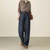 Calça jeans larga azul escura para mulheres, primavera e outono, calça banana de denim lavado com algodão Tencel, calça casual feminina de corte solto, estilo americano