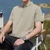 [Piqué de Oxígeno Helado] Camisa Polo de Malla Transpirable para Hombre de Manga Corta de Verano con Cuello Camisero Top de Color Sólido Elegante para Negocios