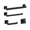 Conjunto de 5 Peças de Ferragens para Banheiro Moderno Minimalista de Aço Inoxidável 304 Preto Fosco, Conjunto de Acessórios para Banheiro com Instalação por Furo