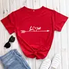 Camiseta Nueva de San Valentín con Estampado de Corazón y Flecha Amor Nuevo Camiseta de Mujer de Manga Corta con Cuello Redondo de Comercio Exterior Europeo y Americano
