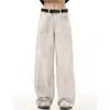 Jeans Branco Vintage Retro Americano Lavado Desgastado Tingido com Lama para Homens e Mulheres Design de Nicho Calças Retas Versáteis