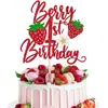 Decoración de Pastel de Fresa Enchufe Tema Primer Cumpleaños de Bebé Fruta Decoración de Pastel de Fresa Enchufe