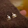 Brincos de Estrela Geométrica de Pérola com Zircônia Agulha de Prata, Brincos Retro Elegantes Versáteis, Brincos de Luxo Leve de Alta Qualidade para Mulheres