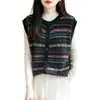 Colete Cardigan Tricotado Jacquard Retrô para Mulheres Novo Design em Camadas Sem Mangas Colete Casual com Colete Suéter