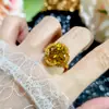 Nido de Pájaro Dorado Forma de Girasol Circonita Dorada Anillo Abierto Elegante de Alta Gama para Mujeres Set de Aretes Colgantes