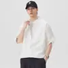 Roupas Masculinas Fengshe / Camisa de Linho Manga Curta Leve de Verão Estilo Old Money para Homens, Camisa Casual Solta Retro Americana