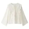 Venta al por mayor de ropa para mujer de comercio exterior en stock del fabricante 2025 Nuevo Conjunto de Camisa con Empalme de Encaje Redondo Fresco Estilo Francés