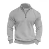 Moletom de Malha Jacquard Pesado com Gola Alta e Zíper Estilo Americano Retro Casual Masculino para Outono e Inverno Manga Longa