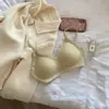 Sujetador de Encaje de Espiga de Trigo Sin Costuras para Mujer, Estilo Delgado de Verano, Sin Aros, Tirantes Finos, Realce para Pecho Pequeño, Anti-Caída, Sujetador de Espalda Bonita
