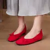 Sapatilhas Vermelhas com Laço Estilo Francês e Bico Quadrado para Mulheres, Novos Mocassins Planos Versáteis para o Dia a Dia da Primavera de 2026
