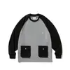 Moletom Gola Redonda Masculino Estilo Japonês Cor Contrastante Básico Cor Lisa Solto Waffle Manga Raglan Pulôver Camisa Manga Longa Top