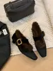 []2026 Otoño Nuevo Zapatos Casuales Planos de Tacón Grueso para Mujer de Terciopelo y Piel con Una Correa Punta Cuadrada