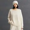 Nueva camisa básica versátil de punto de cachemira pura para mujer de otoño e invierno, ajuste holgado, corte ajustado, cuello redondo, ropa interior cálida, suéter de punto de manga larga