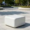 Banqueta cuadrada hecha a medida con esquinas redondeadas de piedra artificial, taburete de asiento de cemento GRC, reposapiés para patio pequeño, asiento de descanso para jardín
