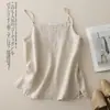 289 # Camisola de algodão e linho para mulheres, peça de sobrepor solta de verão plus size, camada interna de linho, top leve sem mangas