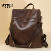 Nova Bolsa de Ombro Feminina Casual Transfronteiriça Versátil de PU Mochila Simples Retrô de Grande Capacidade Mochila de Viagem para Mamães