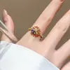 Anillo Abierto de Zirconia Colorida Micro-Incrustada de Verano Dopamina para Mujer, Anillo Elegante y Giratorio