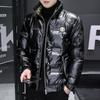 Jaqueta acolchoada de algodão para homens inverno estilo europeu slim-fit impresso gola grossa quente jaqueta acolchoada de algodão couro brilhante bonito para todos os jogos jaqueta curta acolchoada de algodão masculina