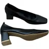 Zapatos de Mujer de Cuero Genuino de Tacón Medio, Nuevo Estilo Otoño 2025, Punta Cuadrada, Tacón Grueso, Color Sólido, Versátiles Zapatos de Abuela de Cuero Suave de Tacón Alto
