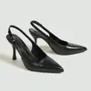 Sandálias de Salto Alto Europeias e Americanas Transfronteiriças Novo Estilo Francês Elegante Sem Costas para Mulheres Moda de Alto Padrão Casual Bico Fino Salto Agulha Sapatos Individuais