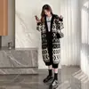 Suéter largo jacquard de rombos geométricos de otoño e invierno, abrigo de punto de estilo perezoso de longitud media de comercio exterior transfronterizo, cárdigan de punto de color de contraste para mujer