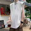 Chaleco de Hombro Ancho para Hombre Verano Delgado Estilo Americano High Street Holgado Media Cremallera Cuello Vertical Sin Mangas Camiseta Chaleco Deportivo
