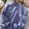Camiseta de Manga Longa Infantil Outono e Inverno 2024 Tamanho Médio-Grande Gola Alta Meia Veludo Top Espessado com Forro de Lã Camiseta Básica Infantil