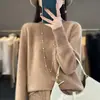 Suéter de cuello medio para mujer, simple, color liso, tejido de primavera, básico, holgado, casual, para ir al trabajo, jersey de lana completo