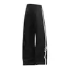 Calças Casuais Masculinas de Verão, Zíper Bidirecional, Bom Estilo para Outono, Calças Longas Retas Soltas, Estilo Casal, Calças Esportivas Listradas Color-Block