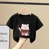 2086 # Camiseta de Manga Curta para Meninas 2025 Nova de Verão Algodão Puro Versátil para Crianças de Tamanho Médio e Grande Roupas de Verão para Meninas