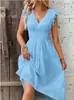 Moda Femenina Verano Nuevo Transfronterizo Europeo y Americano Vestido con Mangas Volantes Elegante Adelgazante Cuello en V Talla Grande Hueco