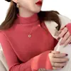 Suéter marrom de gola alta, um top de tricô elegante de gola média com mangas compridas slim-fit para outono e inverno, para mulheres usarem sob um casaco.