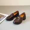 Nuevos Mocasines Retro Británicos de Suela Gruesa para Mujer, Zapatos de Cuero Versátiles sin Cordones con Tacón Grueso para el Trabajo