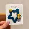 Pasador de Estrella de Cinco Puntas Flocado para Niños Pasador de Oso de Dibujos Animados Pinza de Estilo Coreano para Flequillo Lateral de Niñas Pasador para la Parte Posterior de la Cabeza