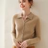 Suéter de cachemira nuevo de otoño e invierno para mujer, cárdigan de cuello POLO, suéter de cachemira cálido elegante de manga larga, abrigo de moda, top a rayas