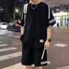 Conjunto esportivo casual para jovens, marca da moda de verão, tamanho grande, conjunto de duas peças de corte solto com mangas curtas e shorts