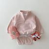 Conjunto de Sudadera y Pantalones Casuales de Algodón de Color Sólido Estilo Coreano para Niños de Primavera y Otoño con Cremallera y Cuello Alto, Venta Caliente Transfronteriza