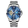 Reloj para Hombre Más Vendido Transfronterizo con Movimiento Mecánico, Fondo Transparente, Correa de Acero Inoxidable Luminosa, Esfera Redonda, Modelo de Reloj de Pulsera Resistente al Agua de 40m