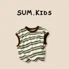 Novo Conjunto de Verão para Meninos: Conjunto Casual Estilo Coreano com Colete sem Manga Color Block Listrado e Shorts Cargo, Roupa de Verão Versátil e de Caimento Solto