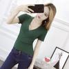 Camiseta de Manga Corta Ajustada de Punto Cruzado con Cuello Redondo Sexy Estilo Coreano para Mujer, Talla Única, Versátil, Escote en V