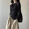 Camiseta de Manga Larga Asimétrica con Hombro Descubierto y Diseño Retorcido, Top Pequeño de Alta Gama Único para Mujer, Nuevo Top Básico Irregular de Hombro Caído Primavera/Otoño 2026