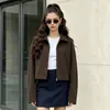 Abrigo de lana marrón de moda transfronterizo para mujer, otoño e invierno 2026, abrigo de lana simple casual holgado con un diseño elegante para mujer