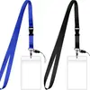 Cordão de pescoço destacável transfronteiriço com porta-crachá de trabalho transparente à prova d'água vertical de dupla face, porta-crachá de PVC