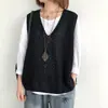 Chaleco de punto para mujer, fino, suelto, de talla grande, ahuecado, sin mangas, con cuello en V, estilo vintage, para otoño