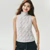 Chaleco de Punto sin Mangas de Cachemira y Seda para Mujer, Engrosado, Chaleco de Punto Trenzado de Cable de Cuerpo Entero, Top de Cuello Alto, Chal, Capa Interior de Punto Retorcido
