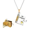 Collar de Acero de Titanio, Popular en Europa y América, Collar con Forma de Libro de Carta de Amor Grabada, Collar con Forma de Sobre de Carta de Amor Abrible, Cadena para Clavícula
