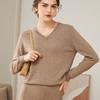 Suéter de cachemira 100% puro de alta gama con mangas largas y cuello en V para otoño e invierno para mujer